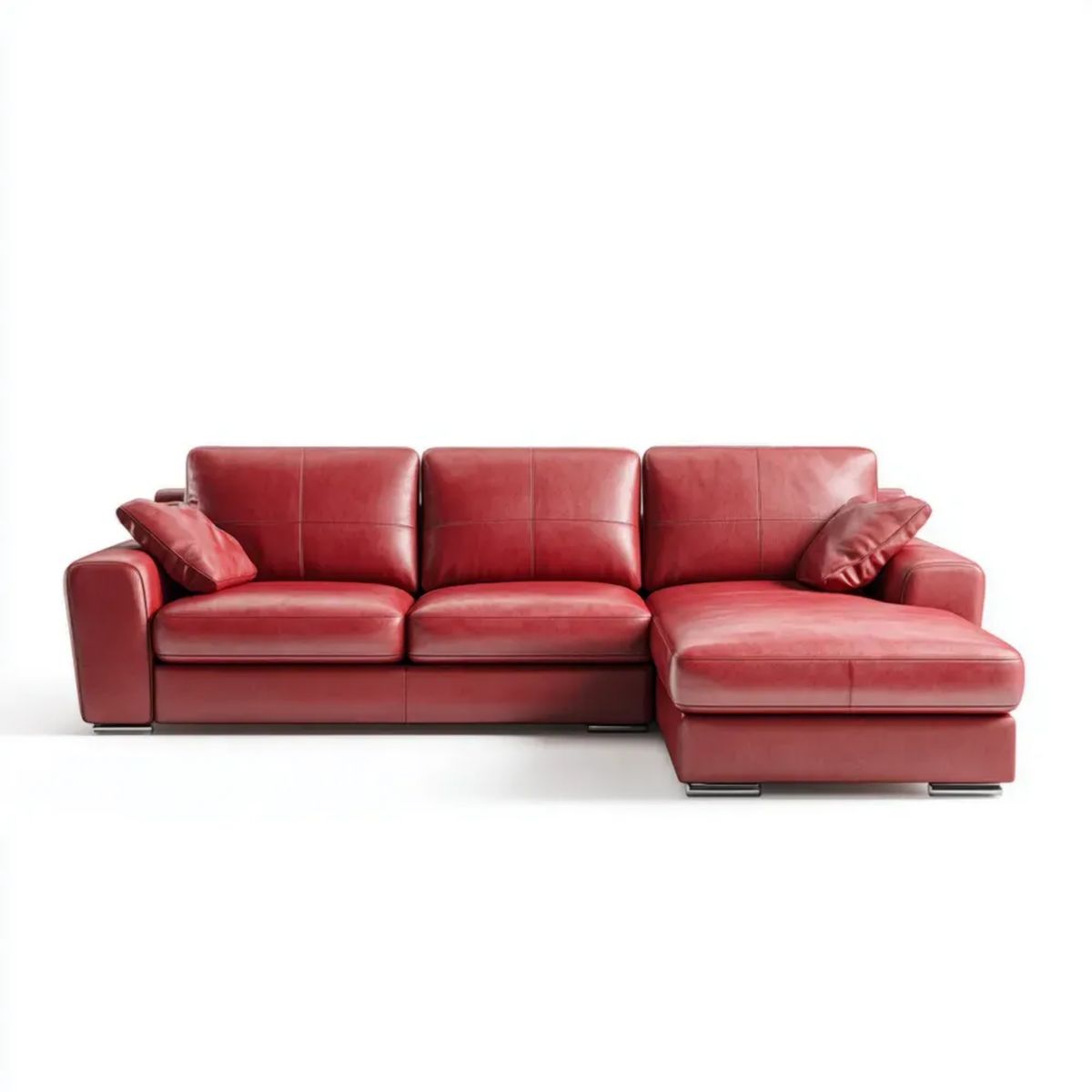 Prawostronna sofa narożna z szezlongiem ze skóry syntetycznej, czerwona, 280 × 165 × 85 cm