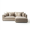 Beżowa sofa narożna w kształcie L z prawostronnym szezlongiem, tapicerka poliestrowa, 270 x 170 x 85 cm