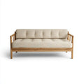 Trzyosobowa sofa beżowa z litego drewna dębowego i tkaniny poliestrowej, 190 × 80 × 78 cm