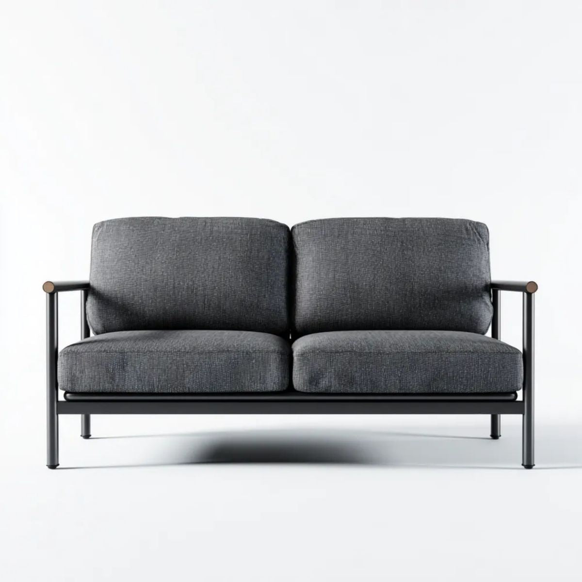 Sofa dwuosobowa ciemnoszara z tapicerką tkaninową i stalową ramą, 160 × 75 × 78 cm
