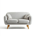 Dwuosobowa sofa jasnoszara z tapicerką z tkaniny poliestrowej na nogach z litego drewna, 160 x 85 x 82 cm