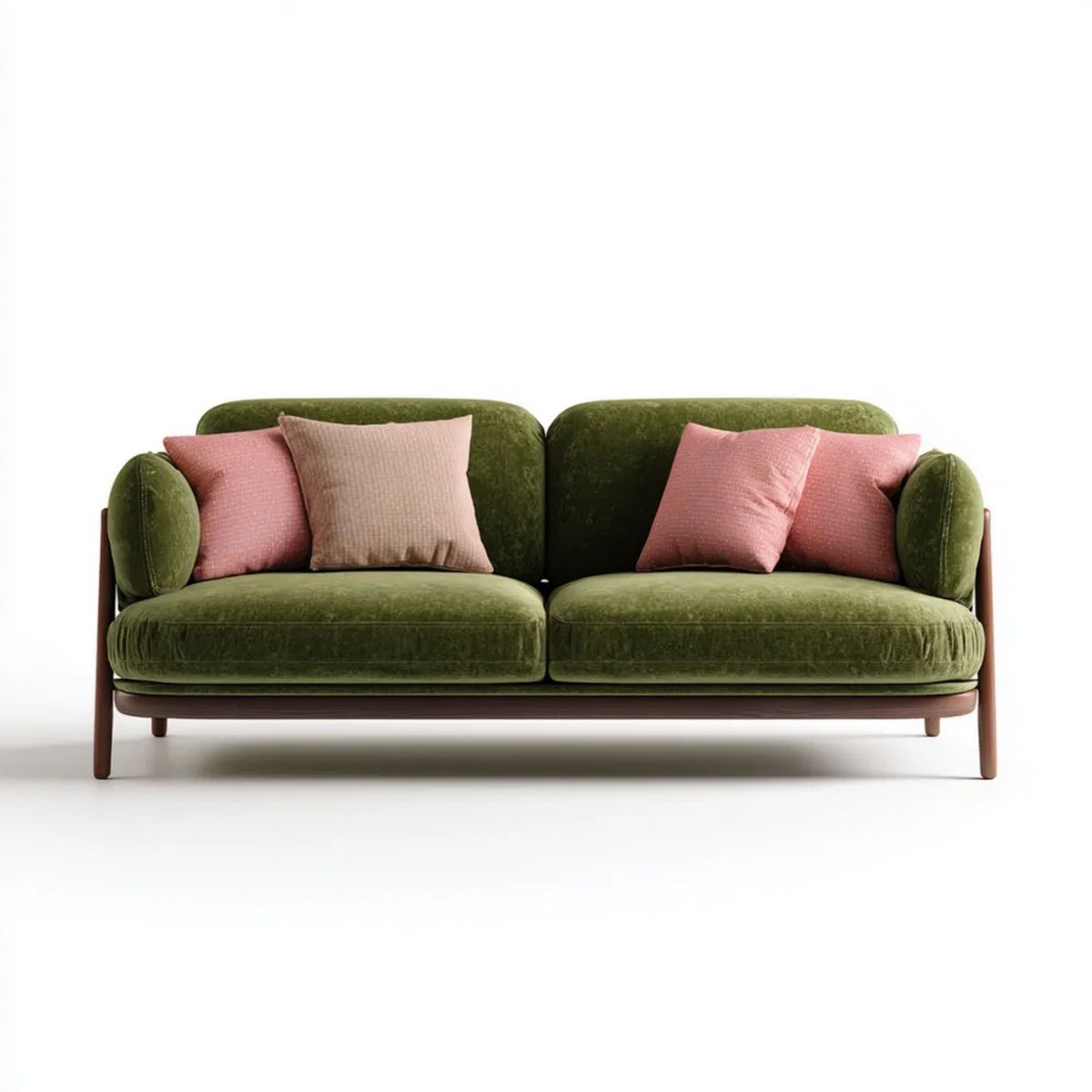 Trzyosobowa sofa aksamitna oliwkowa z drewnianą ramą, 180 × 85 × 78 cm