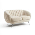 Kremowa owalna sofa dwuosobowa z poliestrowego sztruksu, 160 × 82 × 78 cm