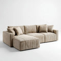 Beżowa sofa narożna w kształcie L z lewostronnym szezlongiem, sztruksowa z poliestru, 280 × 170 × 85 cm