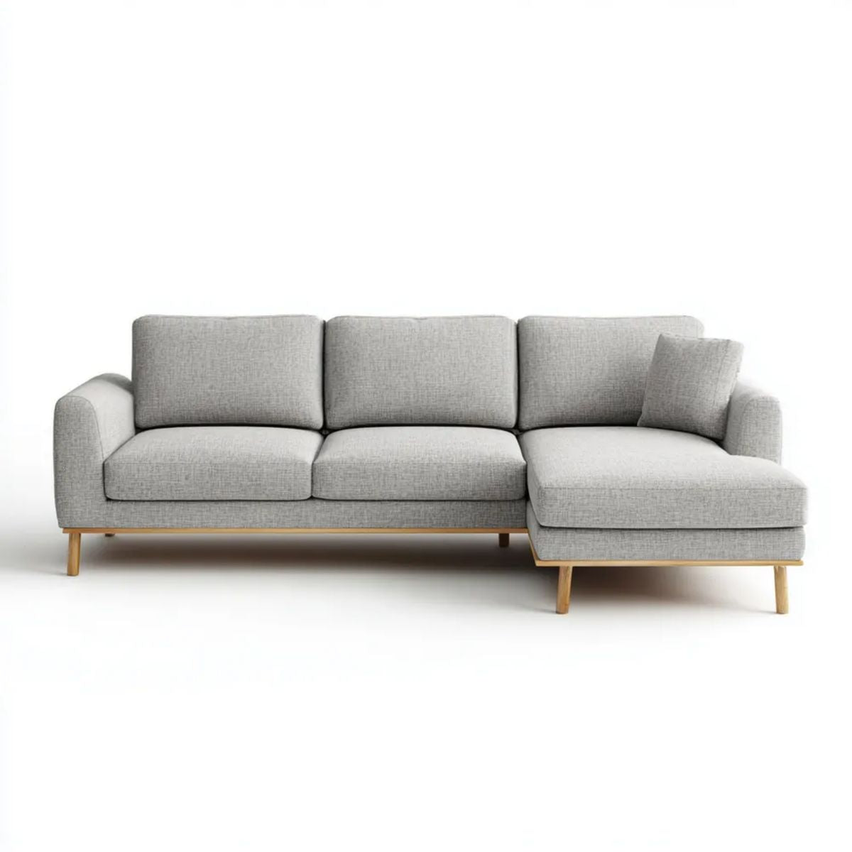 Prawostronna sofa narożna z szezlongiem, jasnoszara, poliestrowa, 230 x 150 x 85 cm