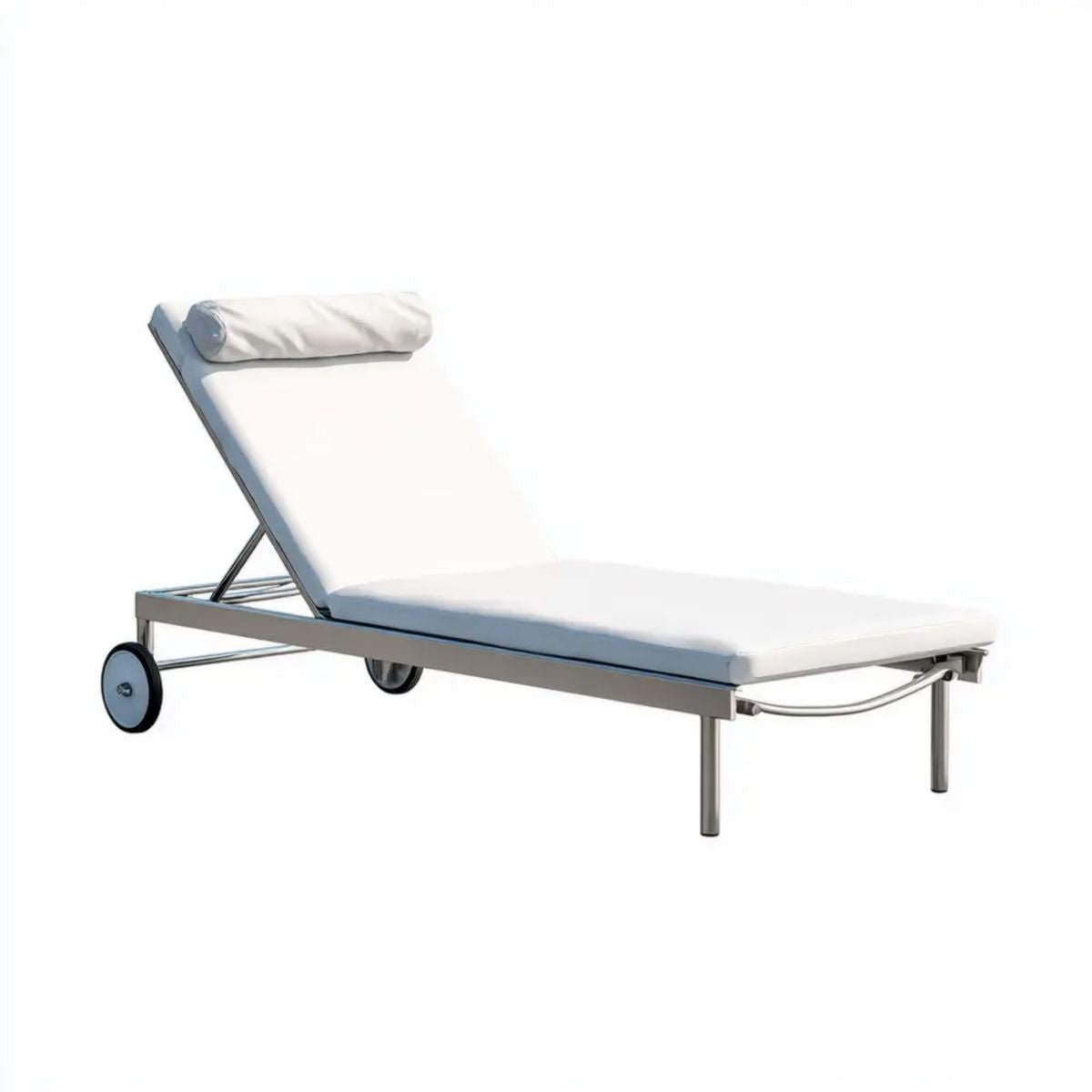 Leżak ogrodowy na kółkach biały aluminiowy z regulowanym oparciem 200 x 65 x 35 cm