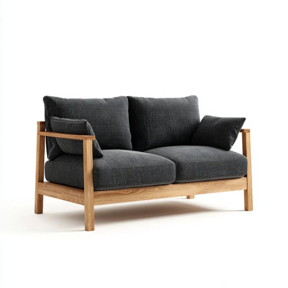 Sofa dwuosobowa grafitowo-naturalna z drewna i tkaniny, 150 x 80 x 78 cm
