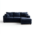 Granatowa sofa narożna w kształcie L z prawym szezlongiem, tapicerka poliestrowa, 240 × 160 × 85 cm
