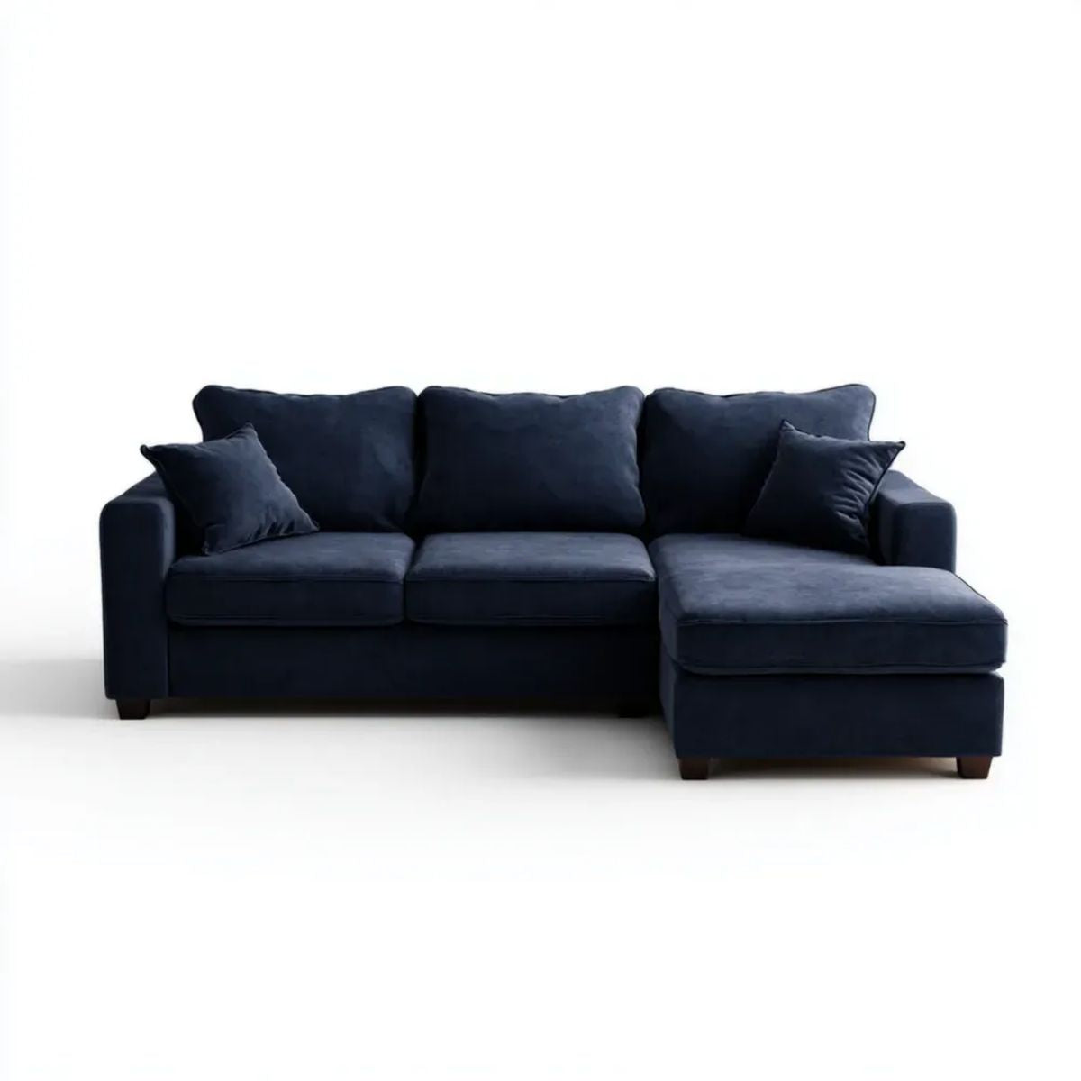 Granatowa sofa narożna w kształcie L z prawym szezlongiem, tapicerka poliestrowa, 240 × 160 × 85 cm